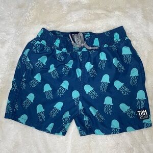 Tom & Teddy Aqua and Navy Mesh Lined Swim Trunks-Boys 3-4